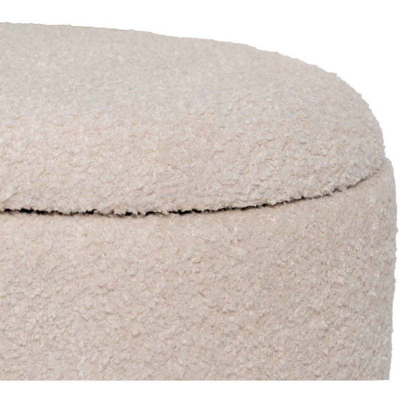 Pouf Bouclette Ovale Avec coffre de rangement Tissu Blanc crème Bouclé Bois de pin Naturel Bois MDF Doreta (Lot de 2) - 6