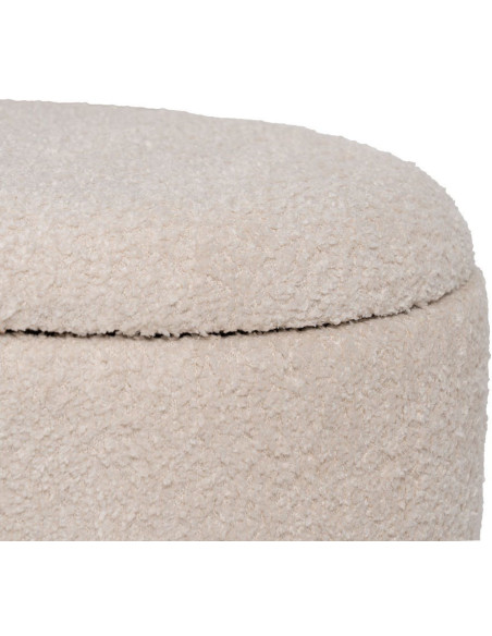Pouf Bouclette Ovale Avec coffre de rangement Tissu Blanc crème Bouclé Bois de pin Naturel Bois MDF Doreta (Lot de 2) - 6