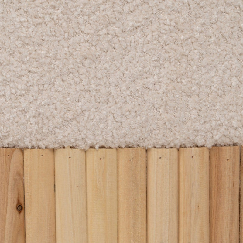 Pouf Bouclette Ovale Avec coffre de rangement Tissu Blanc crème Bouclé Bois de pin Naturel Bois MDF Doreta (Lot de 2) - 7
