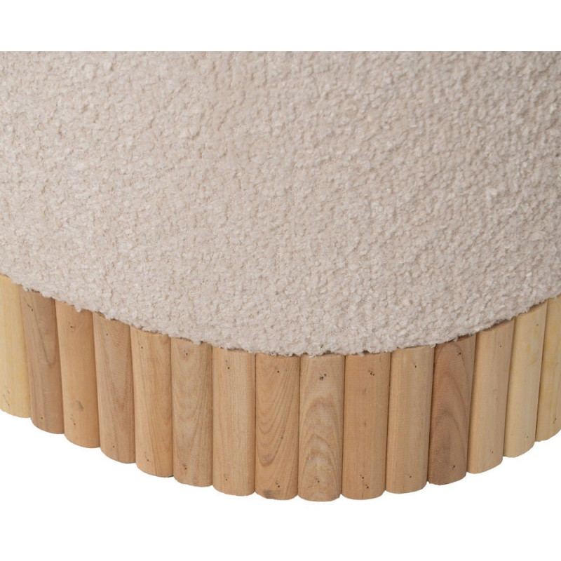 Pouf Bouclette Ovale Avec coffre de rangement Tissu Blanc crème Bouclé Bois de pin Naturel Bois MDF Doreta (Lot de 2) - 8