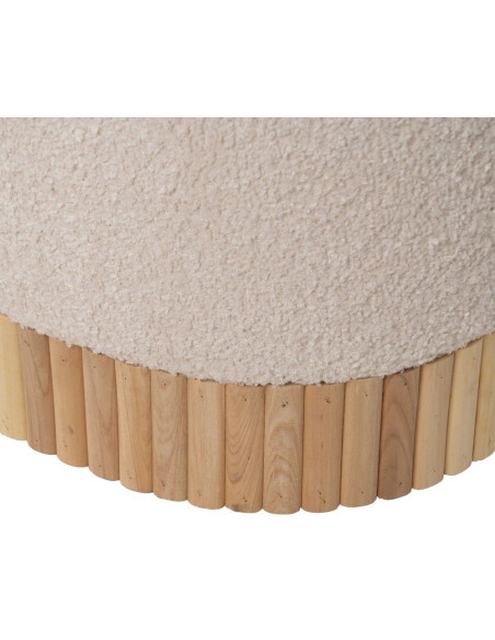 Pouf Bouclette Ovale Avec coffre de rangement Tissu Blanc crème Bouclé Bois de pin Naturel Bois MDF Doreta (Lot de 2) - 8
