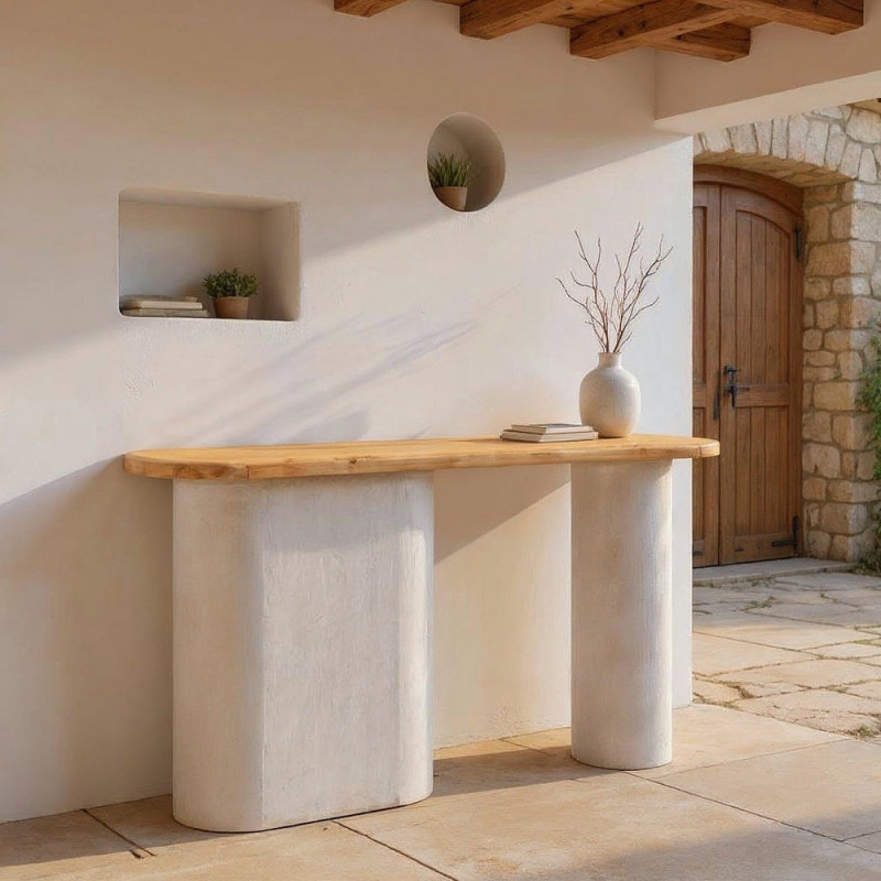 Grande Console minimaliste Ovale 150 cm en Bois MDF Blanc Naturel Wilma - 2