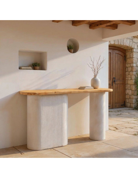 Grande Console minimaliste Ovale 150 cm en Bois MDF Blanc Naturel Wilma - 2