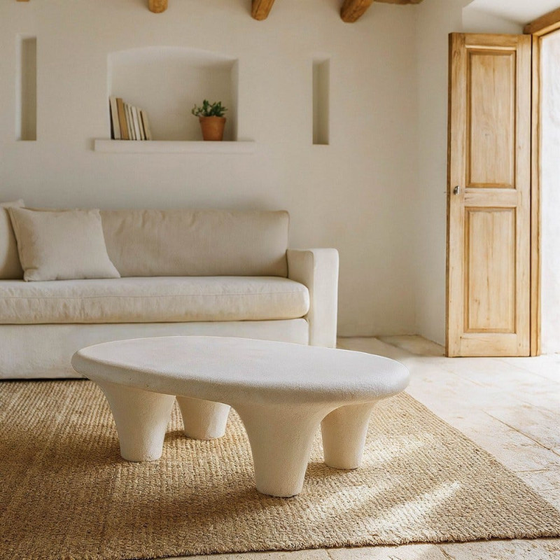 Table basse minimaliste moderne Ovale 102 cm en Résine Blanc Wilma - 2