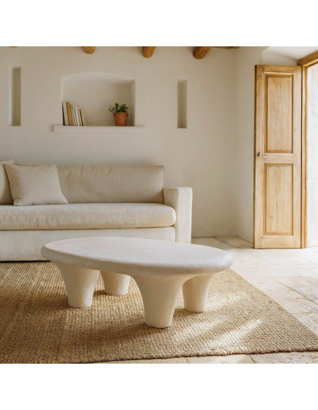Table basse minimaliste moderne Ovale 102 cm en Résine Blanc Wilma - 2