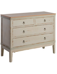 Commode 4 tiroirs crème et bois naturel 115x45x90 cm Soreta Ixia - 1