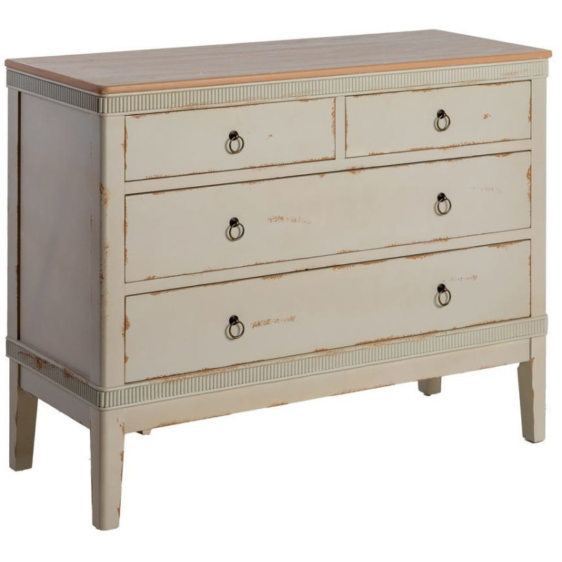 Commode 4 tiroirs crème et bois naturel 115x45x90 cm Soreta Ixia - 1