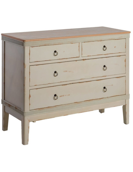 Commode 4 tiroirs crème et bois naturel 115x45x90 cm Soreta Ixia - 1