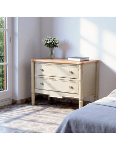 Commode 2 tiroirs crème bois naturel Pirina Ixia - 2