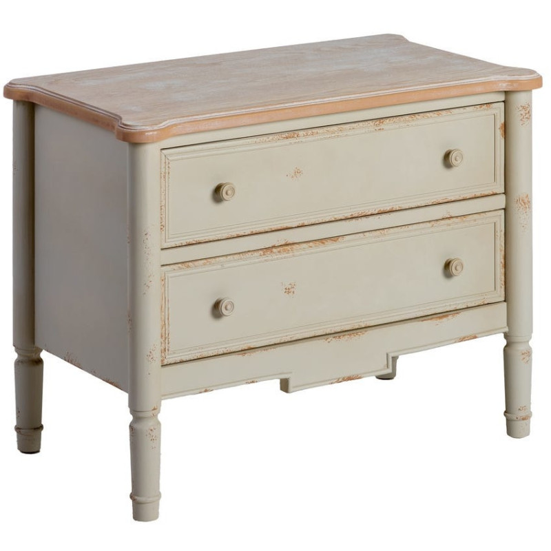 Petite commode 2 tiroirs crème et bois naturel sapin MDF 80x45x60 cm Pirina Ixia - 1