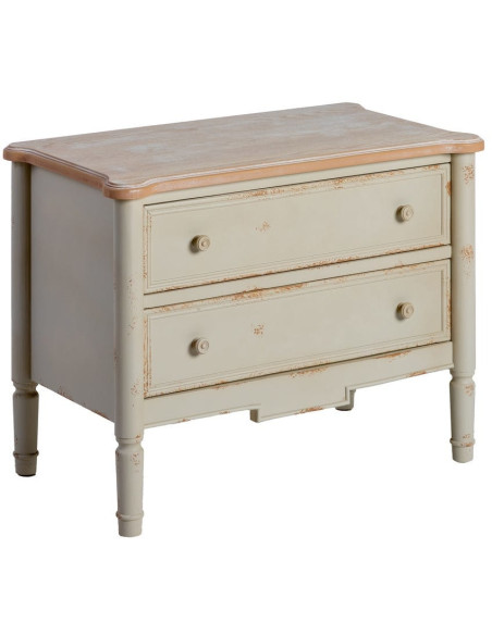 Petite commode 2 tiroirs crème et bois naturel sapin MDF 80x45x60 cm Pirina Ixia - 1