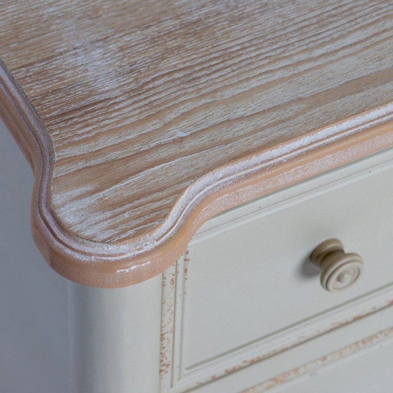 Petite commode 2 tiroirs crème et bois naturel sapin MDF 80x45x60 cm Pirina Ixia - 3
