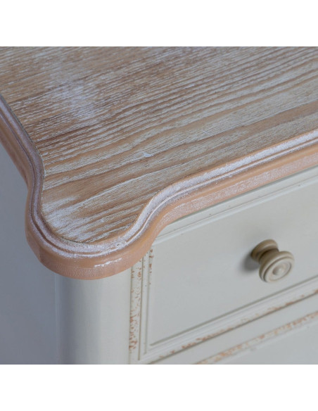 Petite commode 2 tiroirs crème et bois naturel sapin MDF 80x45x60 cm Pirina Ixia - 3