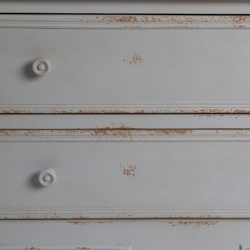 Petite commode 2 tiroirs crème et bois naturel sapin MDF 80x45x60 cm Pirina Ixia - 6