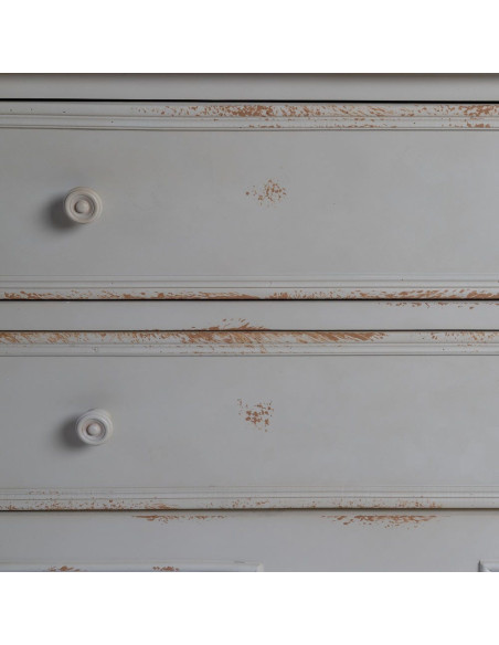 Petite commode 2 tiroirs crème et bois naturel sapin MDF 80x45x60 cm Pirina Ixia - 6