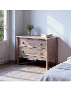Petite commode 2 tiroirs bois clair sapin et MDF 80x45x60 cm Pirina Ixia - 2
