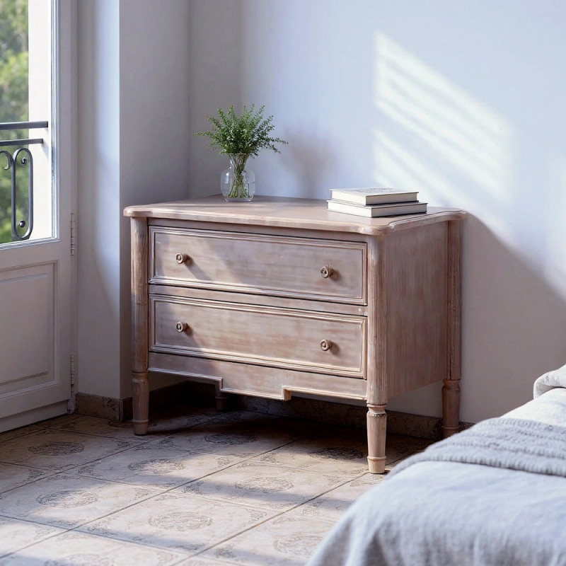 Petite commode 2 tiroirs bois clair sapin et MDF 80x45x60 cm Pirina Ixia - 2