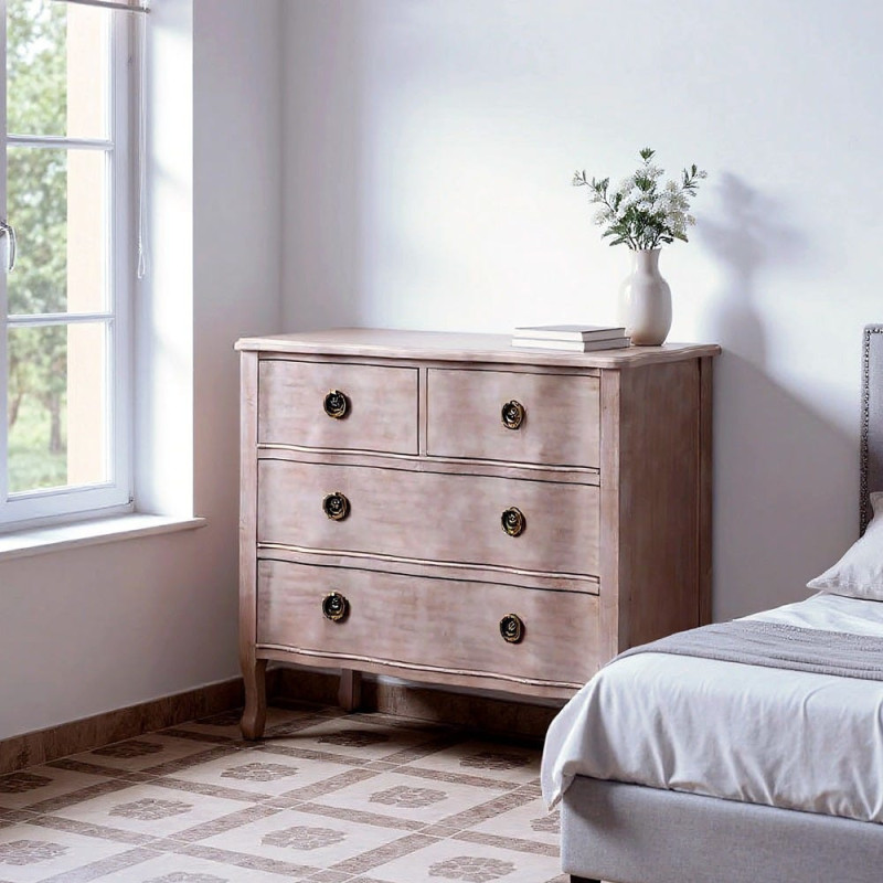 Commode 4 tiroirs bois clair sapin et MDF 93x38x78 cm Noreta Ixia - 8