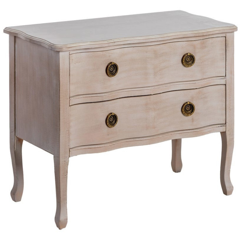Petite Commode style Louis XV 2 tiroirs Bois de sapin Marron clair Vieilli Noreta - 1