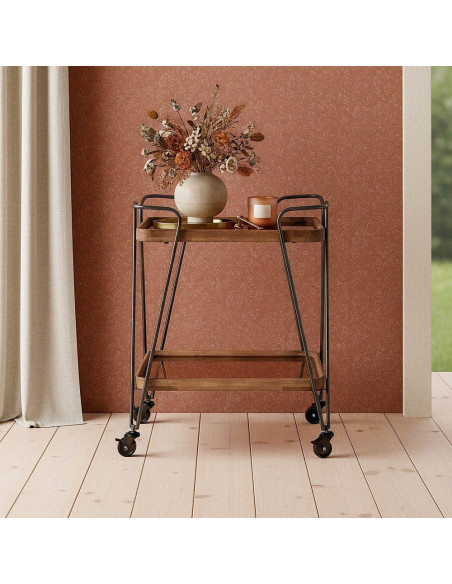 Desserte rétro chic à roulettes Carrée 2 niveaux en Verre Transparent Métal Argenté Bois d'hévéa Naturel Tivian - 2