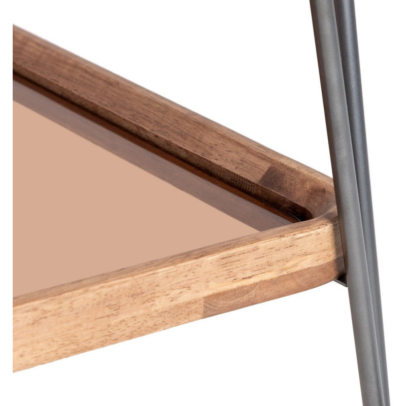 Desserte rétro chic à roulettes Carrée 2 niveaux en Verre Transparent Métal Argenté Bois d'hévéa Naturel Tivian - 4