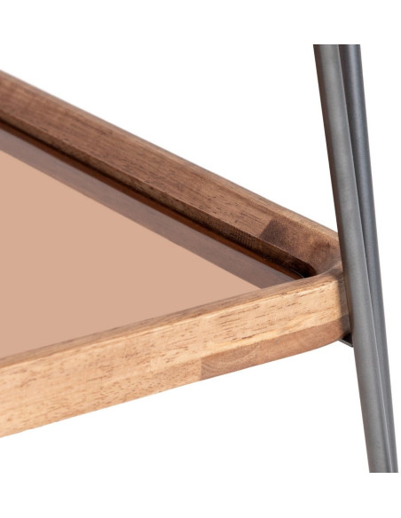 Desserte rétro chic à roulettes Carrée 2 niveaux en Verre Transparent Métal Argenté Bois d'hévéa Naturel Tivian - 4