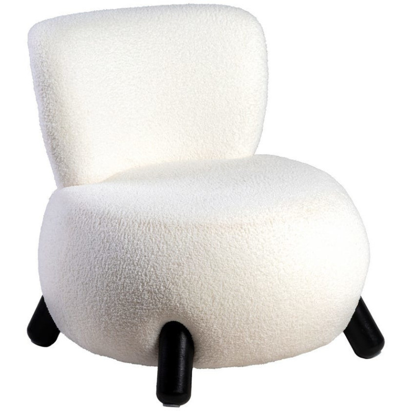 Fauteuil original Boule Tissu Blanc Bouclé Bois d'hévéa Noir Melino - 1