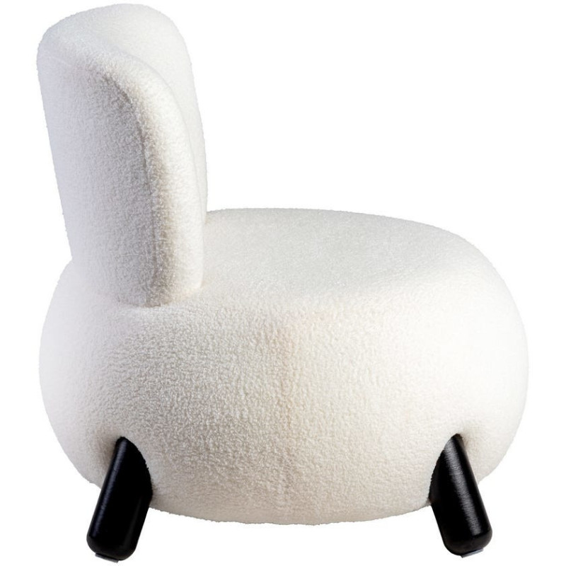 Fauteuil original Boule Tissu Blanc Bouclé Bois d'hévéa Noir Melino - 3