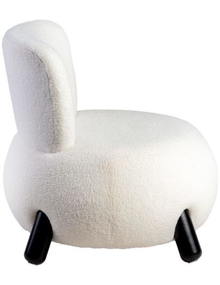 Fauteuil original Boule Tissu Blanc Bouclé Bois d'hévéa Noir Melino - 3