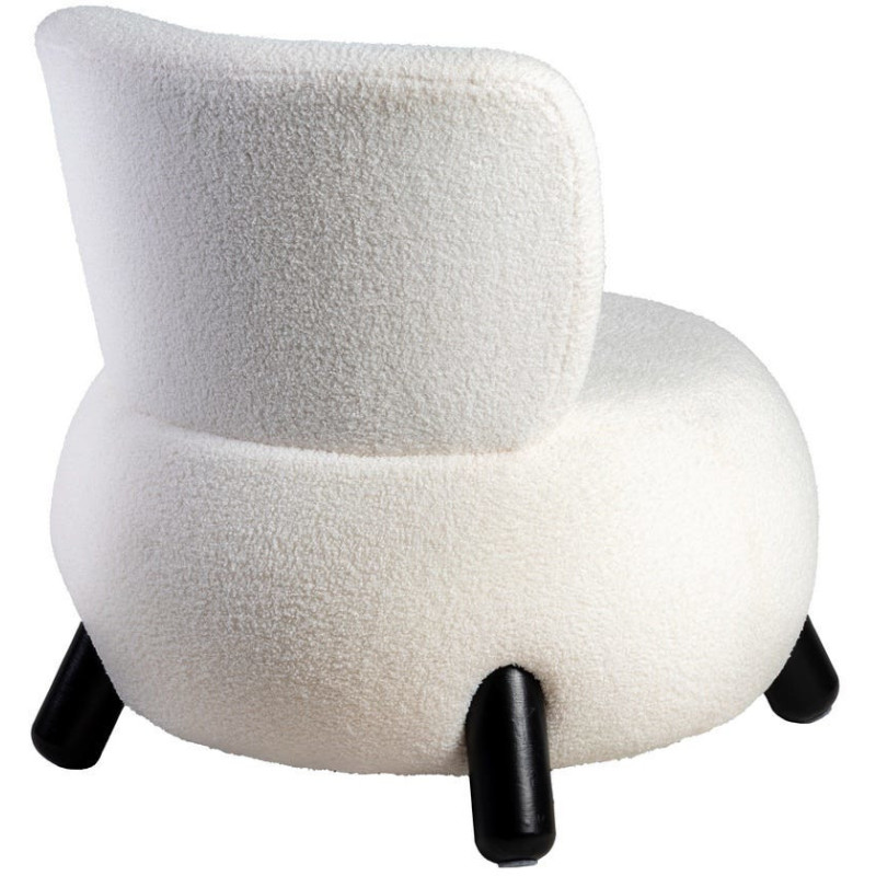Fauteuil original Boule Tissu Blanc Bouclé Bois d'hévéa Noir Melino - 4