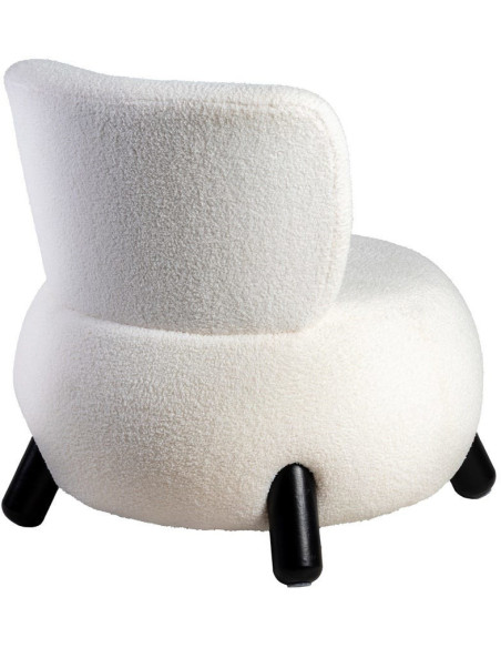 Fauteuil original Boule Tissu Blanc Bouclé Bois d'hévéa Noir Melino - 4