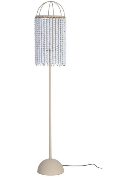 Grand Lampadaire style art déco Perles Hauteur 155 cm en Métal Beige Bois MDF Blanc Lumira - 1
