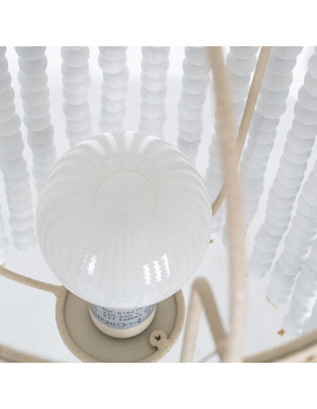 Grand Lampadaire style art déco Perles Hauteur 155 cm en Métal Beige Bois MDF Blanc Lumira - 6