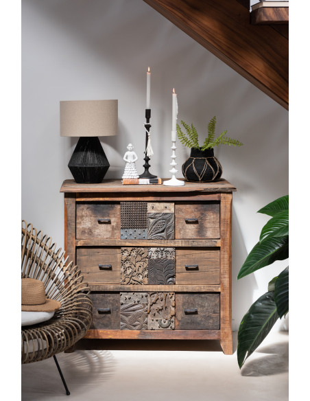 Meuble d'apothicaire 3 tiroirs Hector en bois vieilli marron - 11