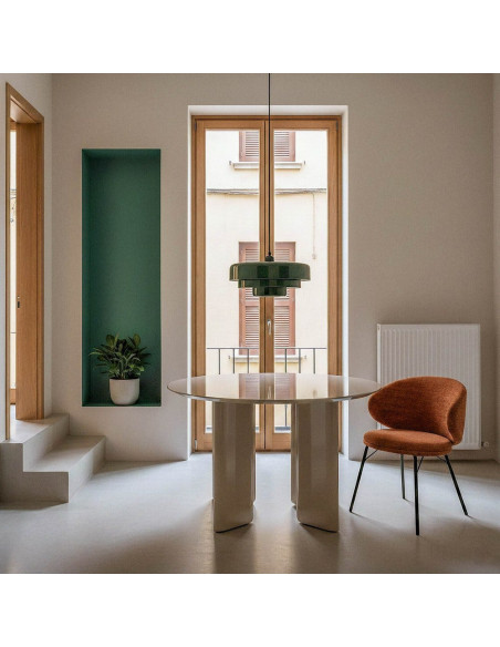 Table à manger moderne chic Ronde 4 personnes Bois MDF Taupe Brillant Dorina - 1