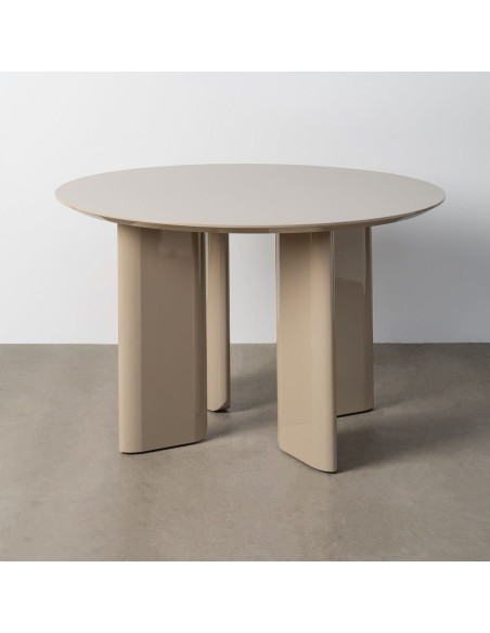 Table à manger moderne chic Ronde 4 personnes Bois MDF Taupe Brillant Dorina - 2