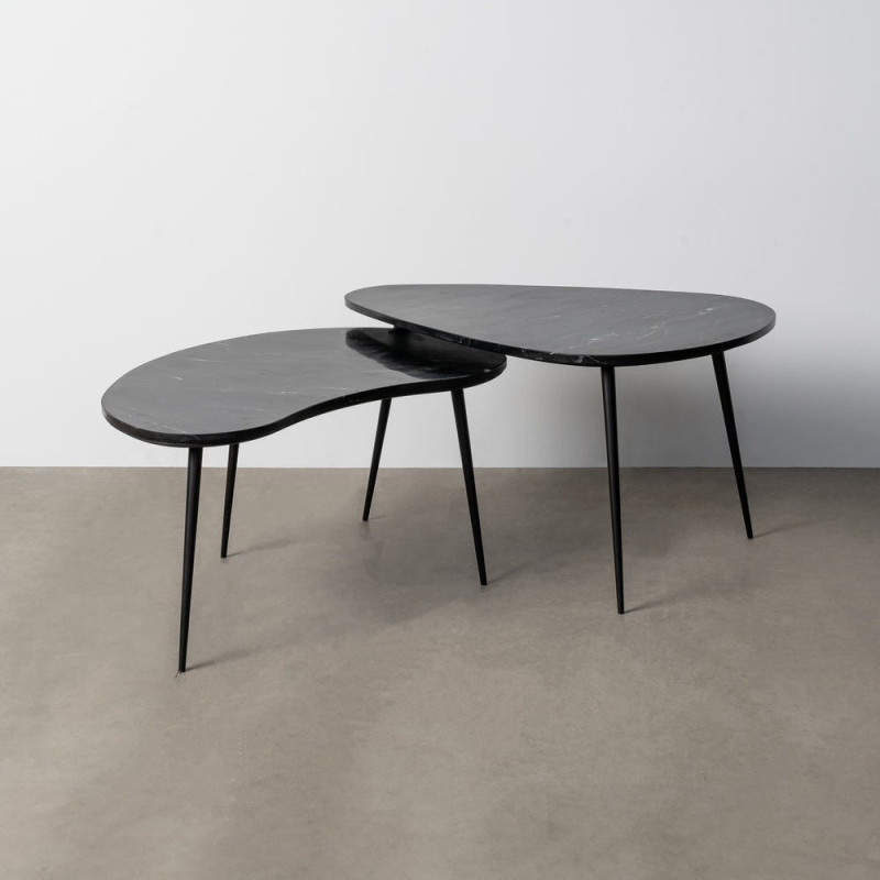 Table basse gigogne moderne chic Organique en Marbre Métal Noir Fenira - 1