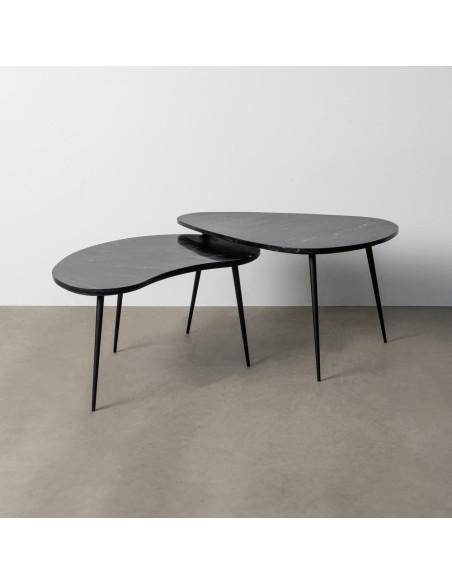 Table basse gigogne moderne chic Organique en Marbre Métal Noir Fenira - 1