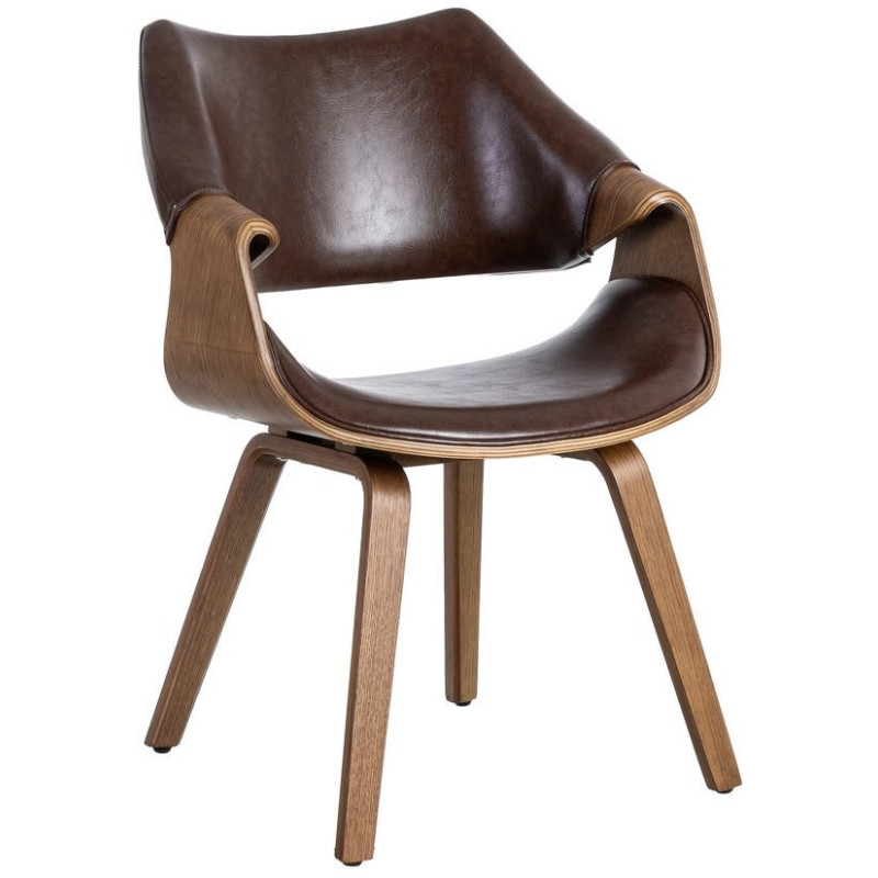 Fauteuil de table scandinave moderne Polyuréthane Marron foncé Bois de hêtre Marron Linero - 1