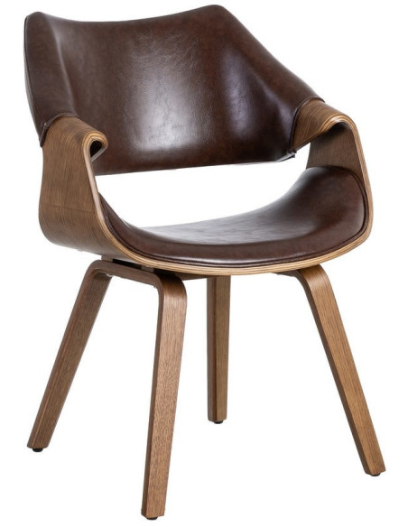 Fauteuil de table scandinave moderne Polyuréthane Marron foncé Bois de hêtre Marron Linero - 1