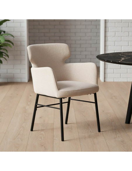 Fauteuil de table moderne mid-century Tissu Blanc crème Métal Noir Gavelo (Lot de 2) - 2