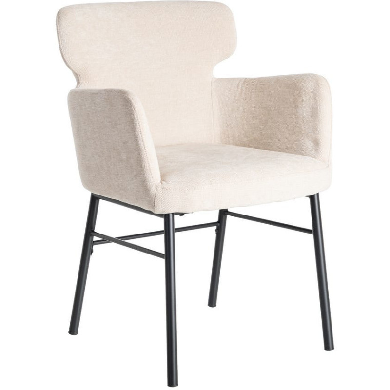 Fauteuil de table moderne mid-century Tissu Blanc crème Métal Noir Gavelo (Lot de 2) - 1