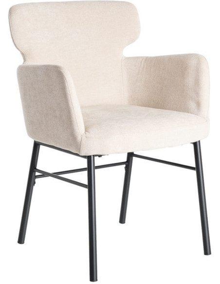Fauteuil de table moderne mid-century Tissu Blanc crème Métal Noir Gavelo (Lot de 2) - 1
