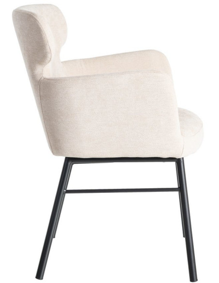 Fauteuil de table moderne mid-century Tissu Blanc crème Métal Noir Gavelo (Lot de 2) - 4
