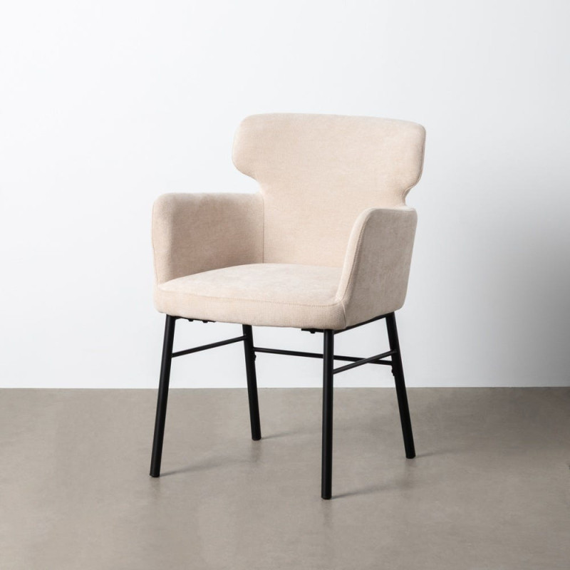 Fauteuil de table moderne mid-century Tissu Blanc crème Métal Noir Gavelo (Lot de 2) - 10