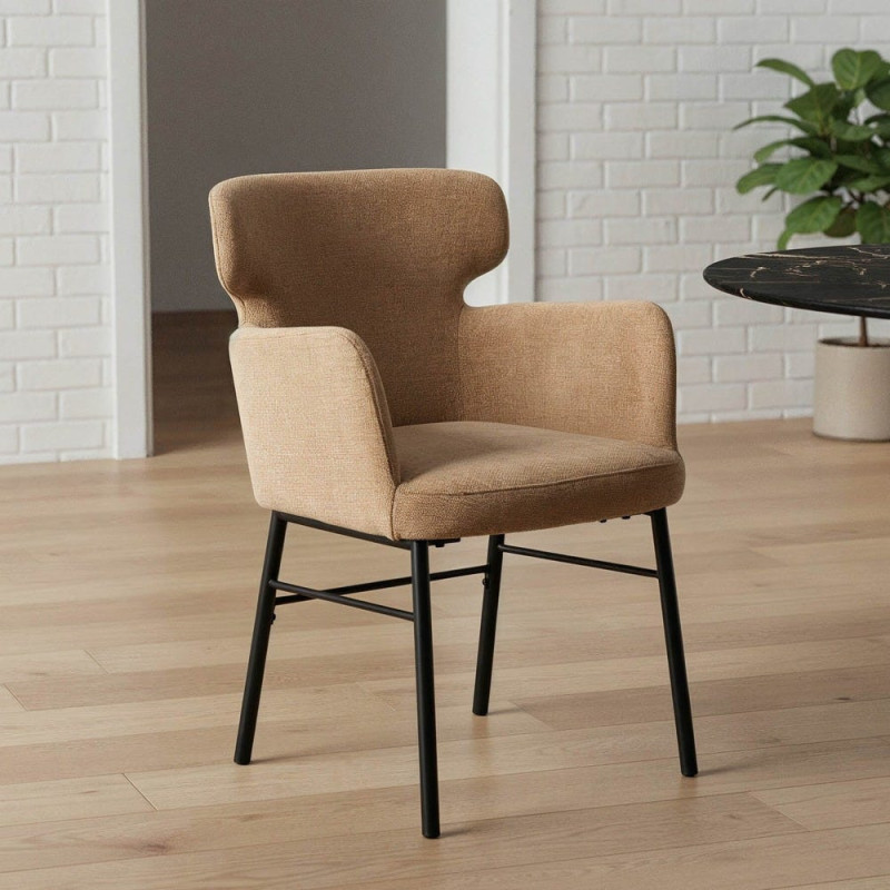 Fauteuil de table moderne mid-century Tissu Beige Métal Noir Gavelo (Lot de 2) - 2