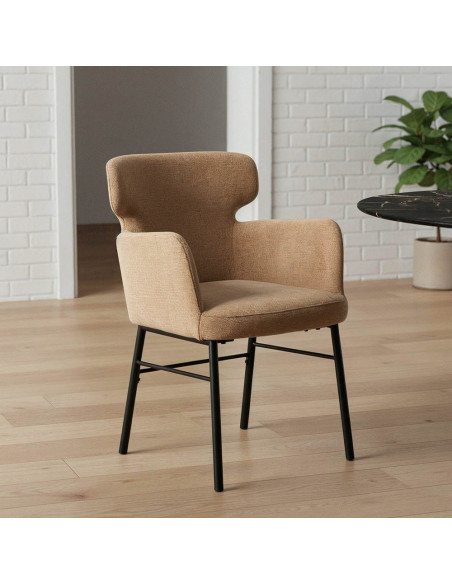Fauteuil de table moderne mid-century Tissu Beige Métal Noir Gavelo (Lot de 2) - 2