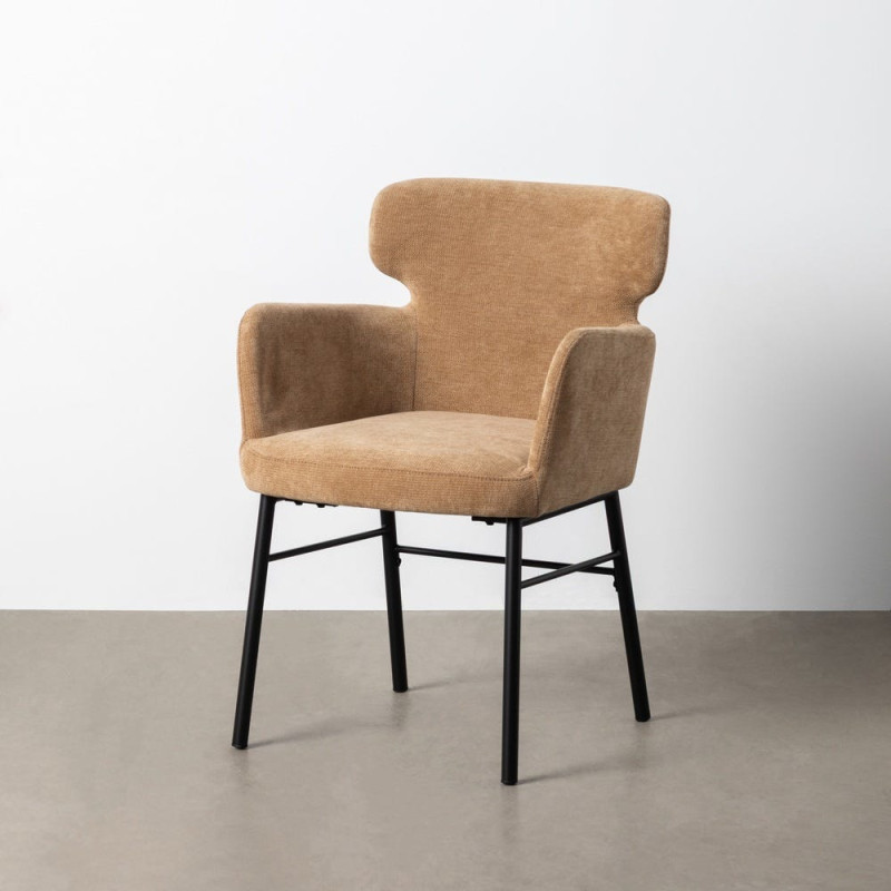 Fauteuil de table moderne mid-century Tissu Beige Métal Noir Gavelo (Lot de 2) - 3