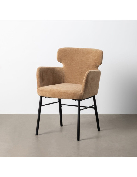 Fauteuil de table moderne mid-century Tissu Beige Métal Noir Gavelo (Lot de 2) - 3