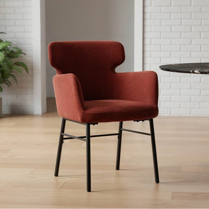 Fauteuil de table moderne mid-century Tissu Rouge bordeaux Métal Noir Gavelo (Lot de 2) - 1